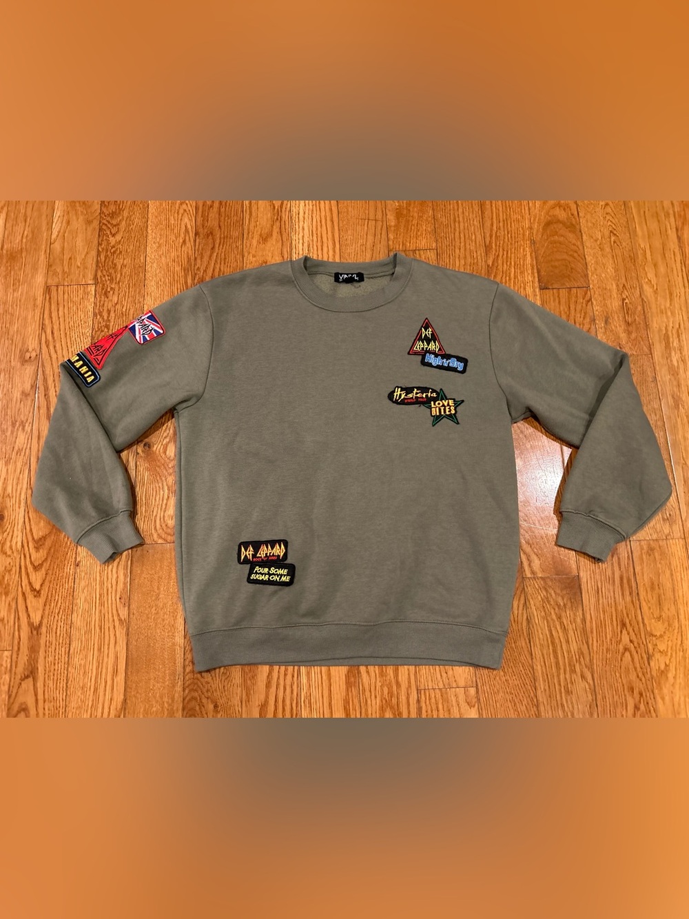 Vinyl Icons Def Leppard Patch Crewneck Sweatshirt Mens S Green - Picture 2 of 9